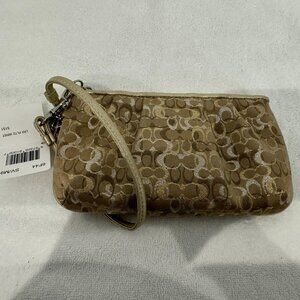 COACH Small Metallic Signature Pattern Fabric Wristlet - NWT!